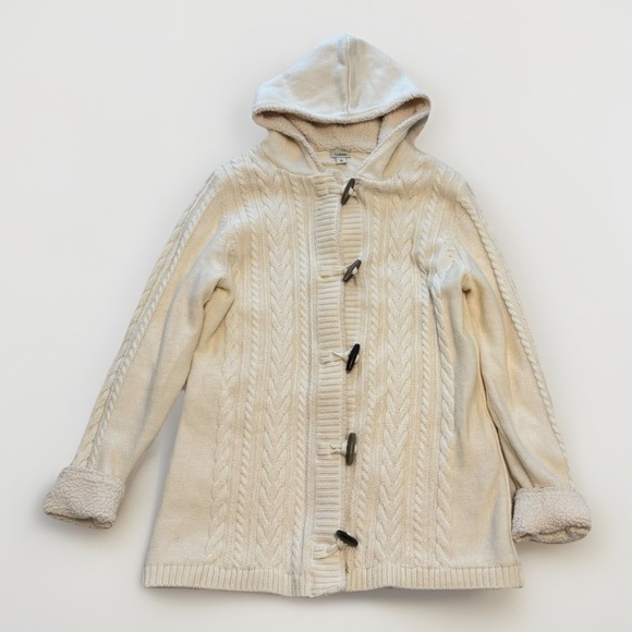 L.L. Bean Women's Long Cotton Fisherman Sweater Cardigan Cable Knit-M-Sailorcore - Picture 1 of 5